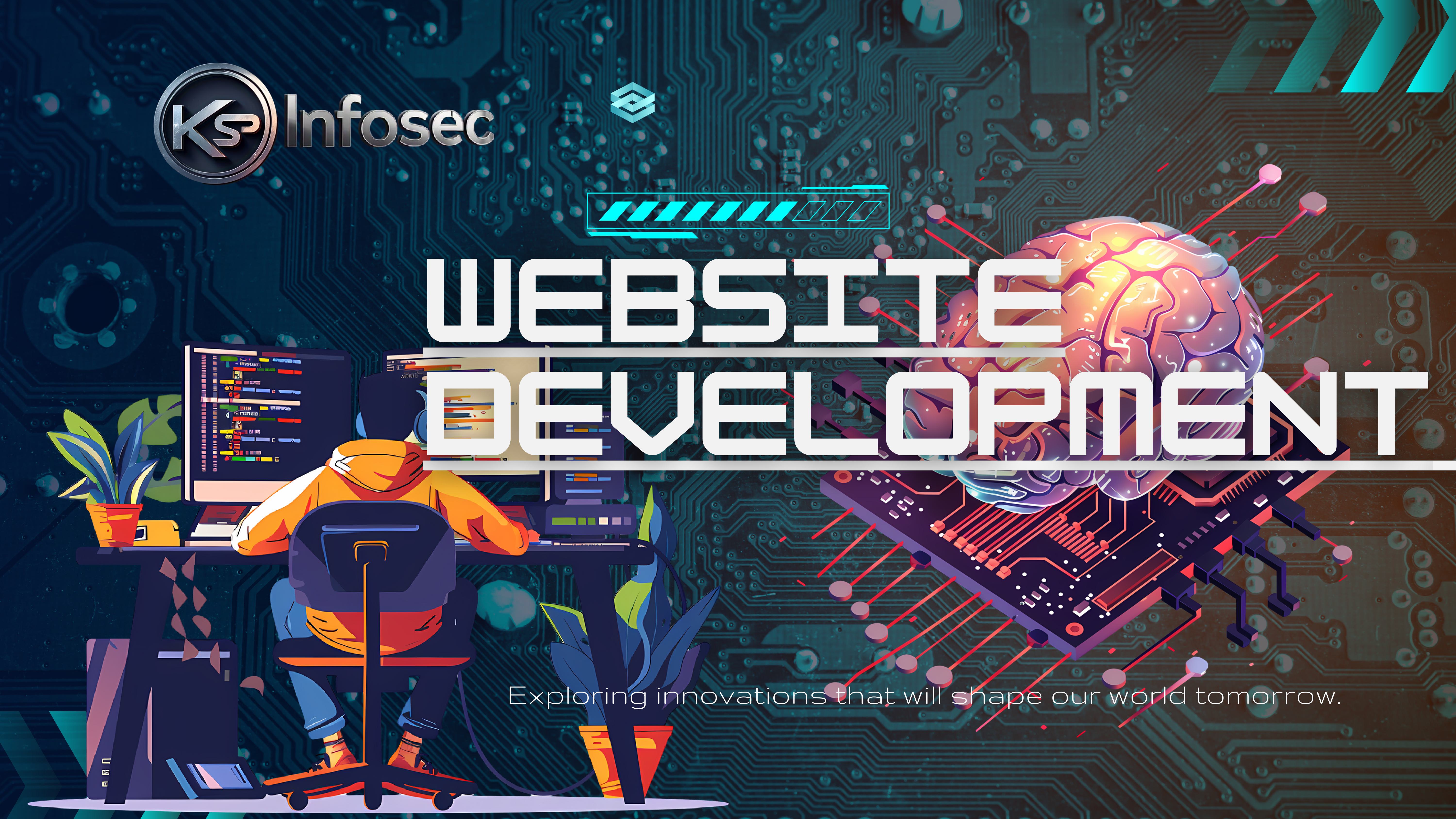 Infographic showing a slideshow screen, presentation slides, and MS PowerPoint logo with neon orange highlights on a dark background